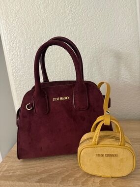 Steve Madden Wine Suede Crossbody Moore Bag with Gold Hardware